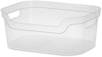 Sterilite 5.25x9.5x13 In Medium Polished Open Scoop Front Storage Bin w/ Comfortable Carry Through Handles for Household Organization, Clear (32 Pack) by Sterilite
