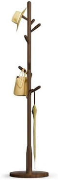 Solid Wood Round Base Coat Rack, Free Standing Hall Coat Tree with 8 Hooks（+2 spare) for Coats, Hats, Bags, Purses, for Entryway, Hallway, Rubberwood Hooks,Base and Pole(Round Base,Dark Walnut) by Unknown