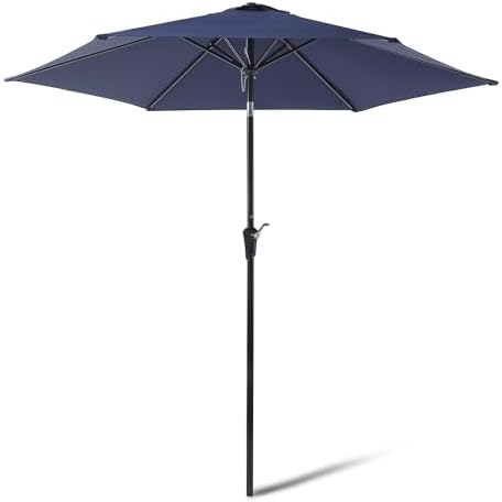 Amazon Basics 95.3" Outdoor Patio Umbrella with Crank Lift and Push Button Tilt, Steel Pole, Steel Ribs, Navy by AmazonBasics