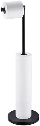 BAGNOLUX Bathroom Toilet Paper Holder Stand with Reserve, SUS304 Stainless Steel Rustproof Pedestal Tissue Roll Holder Heavy Duty (Matte Black) by BAGNOLUX