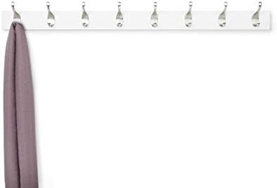 Amazon Basics Wall Mounted Modern Coat Rack for Entryway and Bedroom with Versatile Storage Hooks, Rectangular, 8-Hook, White - Image 3