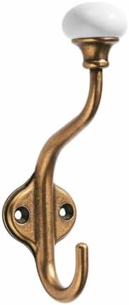 CHIVS Coat Hooks- 5 Pack Antique Brass Wall Hooks, Ceramic Coat Hooks, Decorative Wall Mounted Towel Hanger, zinc Double Prong Hook for Hanging Clothes, Keys, Hats, Backpacks by CHIVS