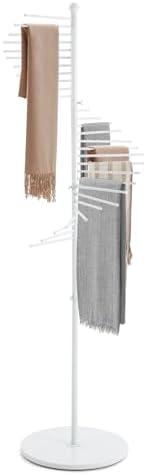 Freestanding Scarf Organizer, Metal Spiral Scarf Holder with 30 Rods, Commercial Hijab Organizer 67" Height, Belt Pants Hanger for Clothing Store Home, Space Saving Shelves (White) by Unknown
