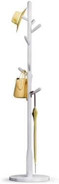 Solid Wood Round Base Coat Rack, Free Standing Hall Coat Tree with 8 Hooks（+2 spare for Coats, Hats, Bags, Purses, for Entryway, Hallway, Rubberwood Hooks,Base and Pole(Round Base,White) by Unknown