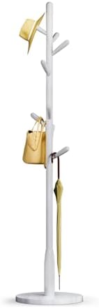 Solid Wood Round Base Coat Rack, Free Standing Hall Coat Tree with 8 Hooks（+2 spare for Coats, Hats, Bags, Purses, for Entryway, Hallway, Rubberwood Hooks,Base and Pole(Round Base,White) by Unknown