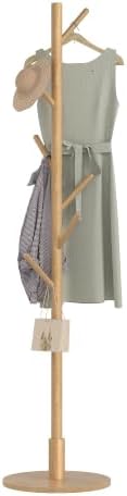 VECELO Coat Rack Freestanding, Entryway Hanger Stand, Umbrella Holder, Hall Tree With Hooks, Floor Standing Tree Stand,Light Wood by VECELO
