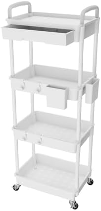 4 Tier Rolling Utility Cart with Drawer,REBECAT Utility Cart Made of Multifunctional Storage Organizer Tool for Kitchen,Bathroom,Living Room,Office(Gray) by REBECAT