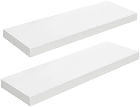 HOOBRO Floating Shelves for Wall, Wall Mounted Shelf Set of 2, 23.6" Hanging Shelf with Invisible Brackets, for Wall Decor Storage in Bathroom Bedroom Kitchen Living Room Office, White WT60BJ01 by HOOBRO