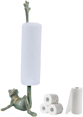 16.5" Golden-Green Frog Paper Towel Holder for Bathroom & Kitchen - Whimsical Cast Iron Free Standing Paper Roll Holder, Decorative Toilet Paper Stand with Weighted Base by GARDMATE-SparkEaseinGreen