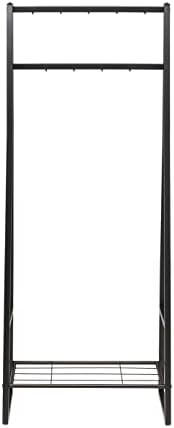 Amazon Basics 9 Hooks Coat Rack, Freestanding Entryway Shoe Bench with Metal 1-Tier Storage Shelf, Space Saving for Hallway and Bedroom, 13" D x 27.6" W x 69" H, Black - Image 2