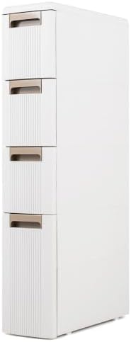Giantex 4-Tier Narrow Storage Cabinet, Slim Rolling Cart with 4 Drawers & 3 Removable Dividers, Plastic Storage Organizer with Wheels for Small Spaces Bathroom Kitchen by Giantex