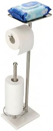 Toilet Paper Holder with Shelf, Free Standing Toilet Paper Holder with Storage - Toilet Paper Stand for Holding Extra 3 Rolls, Tissue Holder for Bathroom (Brushed Nickel with Marble Base) by tofix
