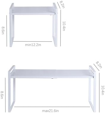 2 Pack Expandable Cabinet Shelf Organizer Riser for Kitchen Pantry Cupboard Under Sink Countertop (2 pack 8.2’’D * 12.2-21.6’’W * 10.4’’H) (white) - Image 3
