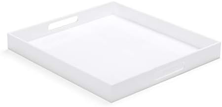 White Acrylic Ottoman Tray with Cutout Handles 24x24 Inch Over-Sized Serving Tray Rubber Boot Organizer Decorative Tray for Living Room, Bedroom,Bathroom Entryway and Kitchen Tabletop by ATOZONE