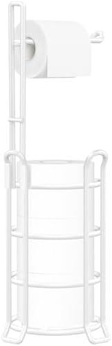 TomCare Toilet Paper Holder Stand Free Standing, Holds 4 Mega Rolls, White by TomCare