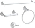 BGL Bathroom Accessories Set, White Paint Expandable Towel Bar 4-Piece Bathroom Accessory Set Wall Mounted Towel Ring Robe Hook Toilet Paper Holder Towel Holder by BGL