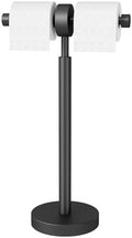 YUMORE Toilet Paper Holder Stand, Floor Freestanding Double Roll Black Tissue Paper Stand for Modern Bathroom, Weighted Round Base Stainless Steel Toilet Roll Holder,Extra Capacity by YUMORE