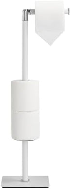 Freestanding Bathroom Tissue Stand with 180° Rotating Arm, 3-Roll Metal Holder, Rustproof White by KLDKLD