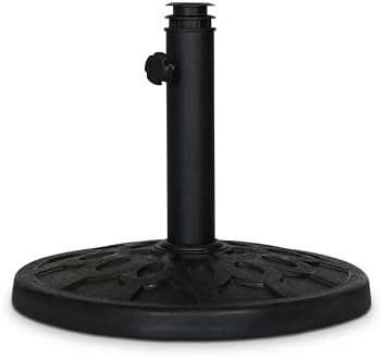 Backyard Expressions 20 lb Round Patio Umbrella Base – Heavy Duty Resin-Coated Calcium Carbonate Stand with Adjustable Pole Adapters Fits 1.5"–2" Poles, Weather-Resistant, Black Finish - Image 3