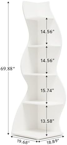 Tribesigns Corner Shelf, Modern 5-Tier Wall Corner Bookshelf, Stylish Corner Small Bookcase Storage Rack Plant Stand with Unique Shape for Living Room, Home Office (White, 1PC) - Image 3