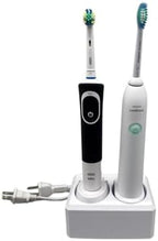 2 Slot Family Electric Toothbrush Charger Holder and Bathroom Organizer, for Select OralB and Philips Sonicare Tooth Brush Chargers (See Compatability Image), Countertop Stand or Wall-Mounted, White by Unknown
