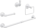 4-Pieces Industrial Pipe Bathroom Towel Ring Kit DIY Wall Mount Accessories Kit Includes Robe Hook Towel Bar and Towel Ring (24 inch White) by Jeasor