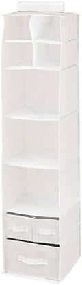 mDesign Fabric Hanging Organizer - Over Closet Rod Storage - 7 Shelves/3 Removable Drawers for Baby Nursery Bedroom Organization, Hold Clothes, Linens, Toys, Accessories, Jane Collection, Cream/White by mDesign