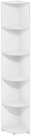 Furinno ECON Corner Shelf, 5-Tier Corner Book Shelf, Storage Shelves, Display Rack, Bookshelf, for Organization and Storage, Living Room, Home Office, White - Image 6