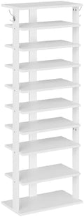 HOOBRO 10 Tiers Vertical Shoe Rack, Wooden Shoe Storage Organizer with Hooks, Narrow Shoe Tower for 20 Pairs, Space Saving, for Entryway, Living Room, Bedroom, White WT140XJ01 by HOOBRO
