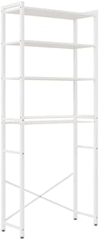 4-Tier Over-the-Toilet Storage Rack with One-Piece Wooden Shelves & Open Net Basket, Bathroom Organizer with Adjustable Feet & Anti-Tip Kit, Space-Saving Toilet Shelf, White, 24.4" x 9.4" x 69.3" - Image 4