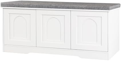 DINZI LVJ Shoe Storage Bench with Cushion, Door, White 39.4" LX17.7 H - Image 4