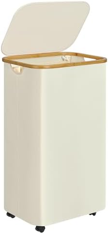Laundry Basket with Wheels,100L Hampers for Laundry,Large Laundry Hamper with Lid and Bamboo Handles,Collapsible & Waterproof Tall Cloth Hamper for Dormitory Family，Beige by Merkisa