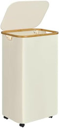 Laundry Basket with Wheels,100L Hampers for Laundry,Large Laundry Hamper with Lid and Bamboo Handles,Collapsible & Waterproof Tall Cloth Hamper for Dormitory Family，Beige by Merkisa