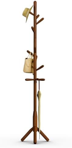 Solid Wood Coat Rack, Freestanding Tree-Shaped Coat Rack with 11 Hooks, Main Pole 1.6" dia for Clothes, Hat Stand Used in Bedroom/Office/Entryway (3-Leg Base, Brown) by Unknown
