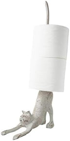 Yoga Cat Decorative Paper Towel Holder or Toilet Paper Holder by Comfify - Adorable Downward Dog Pose Kitty- Cast Iron Paper Towel Stand - Antiqued Cast Iron White Color - 19" Tall - Image 2
