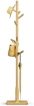 Solid Wood Square Base Coat Rack, Free Standing Hall Coat Tree with 8 Hooks（+2 spare) for Coats, Hats, Bags, Purses, for Entryway, Hallway, Rubberwood Hooks,Base and Pole,(Square Base, Natural Beige) by Unknown