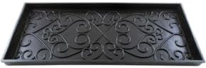 Medium Rubber Boot Tray with Raised Scrollwork, 2" Deep Mud & Water Catcher for Shoes, Pets & Plants – Black by Oakestry