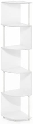 Furinno ECON Corner Shelf, 5-Tier Corner Book Shelf, Zigzag Storage Shelves, Display Rack, Bookshelf, for Organization and Storage, Living Room, Home Office, White - Image 6