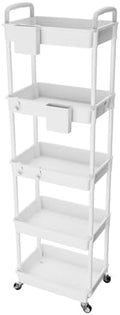 5 Tier Rolling Utility Cart with Handle,REBECAT Utility Cart Made of Multifunctional Storage Organizer Tool for Kitchen,Bathroom,Living Room,Office(White) by REBECAT