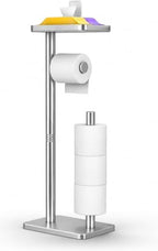 Day Moon™ - Toilet Paper Holder - Modern Roll Holder for Bathroom - 1 Pack - Free Standing - with Shelf, Brushed Nickel by DayMoonDesigns