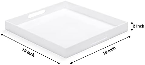 White Acrylic Large Ottoman Tray with Handles 18"x18"x2" Spill Proof Serving Tray Rubber Boot Organizer Tray Decorative for Living Room Bedroom Kitchen Entryway Coffee Table Countertop - Image 2