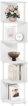 Furinno ECON Corner Shelf, 5-Tier Corner Book Shelf, Zigzag Storage Shelves, Display Rack, Bookshelf, for Organization and Storage, Living Room, Home Office, White by Furinno-FitsYourSpaceFitsYourBudget