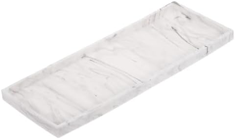 uxcell Bathroom Vanity Tray, 15.7" x 6" Silicone Soap Dispenser Trays, Shatterproof Kitchen Sink Organizer for Soaps Keys Candle Trinket, Marble White by uxcell