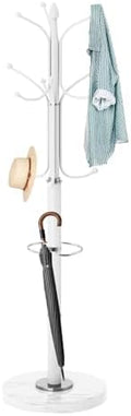 ZOZOE Metal Coat Rack Stand, Modern Coat Rack Freestanding with Natural Marble Base, Sturdy Coat Racks with 12 Hooks & Umbrella Holder,White Coat Tree Hanger Stand for Bags,Hats,Entryway,Office by ZOZOECoatRackfreestanding