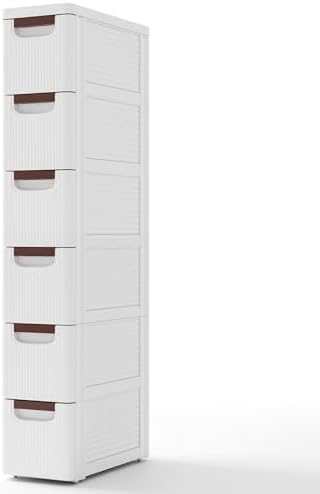 Giantex 6 Drawers Storage Cart, Narrow Plastic Dresser, Rolling Organizer Cart for Office Classroom Bedroom Bathroom Art Craft Supplies, Mobile Slim Utility Cart on Wheels (7.5"x16.5"x43") by Giantex
