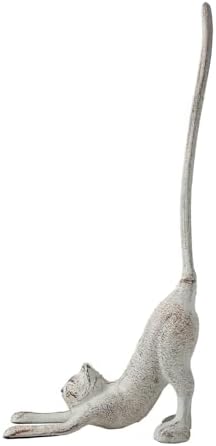 Yoga Cat Decorative Paper Towel Holder or Toilet Paper Holder by Comfify - Adorable Downward Dog Pose Kitty- Cast Iron Paper Towel Stand - Antiqued Cast Iron White Color - 19" Tall - Image 5