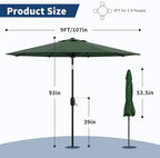Garvee Patio Umbrella 9 ft, Table Umbrella Outdoor Patio UV Protection with Crank Lift & Push Button Tilt, 8 Sturdy Ribs for Yard, Deck, Pool -Dark Green - Image 4