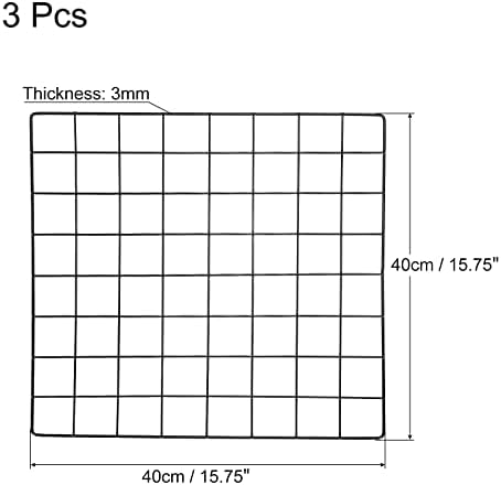 PATIKIL 16"x16" Wire Grid Panel, 3 Pack Wall Grid Decorative Panels Board Photo Pictures Display Decor Hanging Organizer for Home Office, Black - Image 2