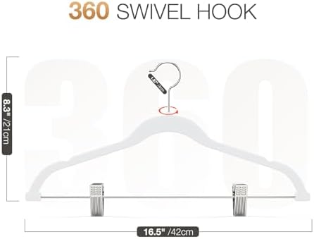 Korpai 36-Pack White Velvet Hangers with Clips Adjustable,Adult Hangers,Outfit Hanger,Heavy-Duty,Felt,Non-Slip,Space Saving, for Pants, Skirts, Suits,Coats, Dresses ect. - Image 2