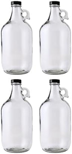 64oz Glass Jug 4-Pack with Polyseal Caps for Water, Juice and Storage by FASTRACK